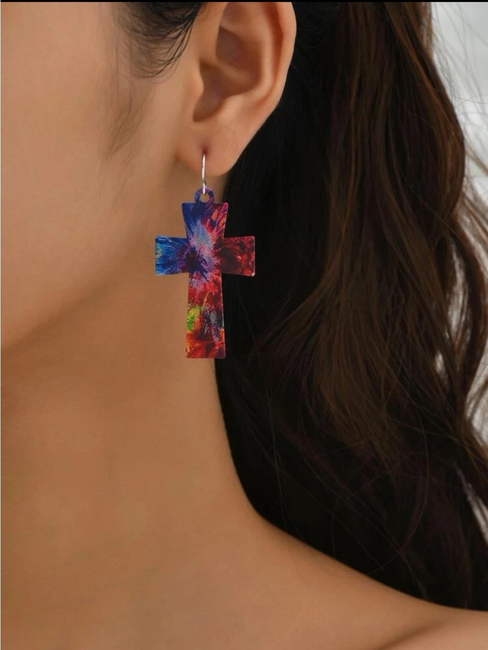 ✝️ Awesome Colorful Tie-Dry Crucifix Cross Drop Earrings ✝️